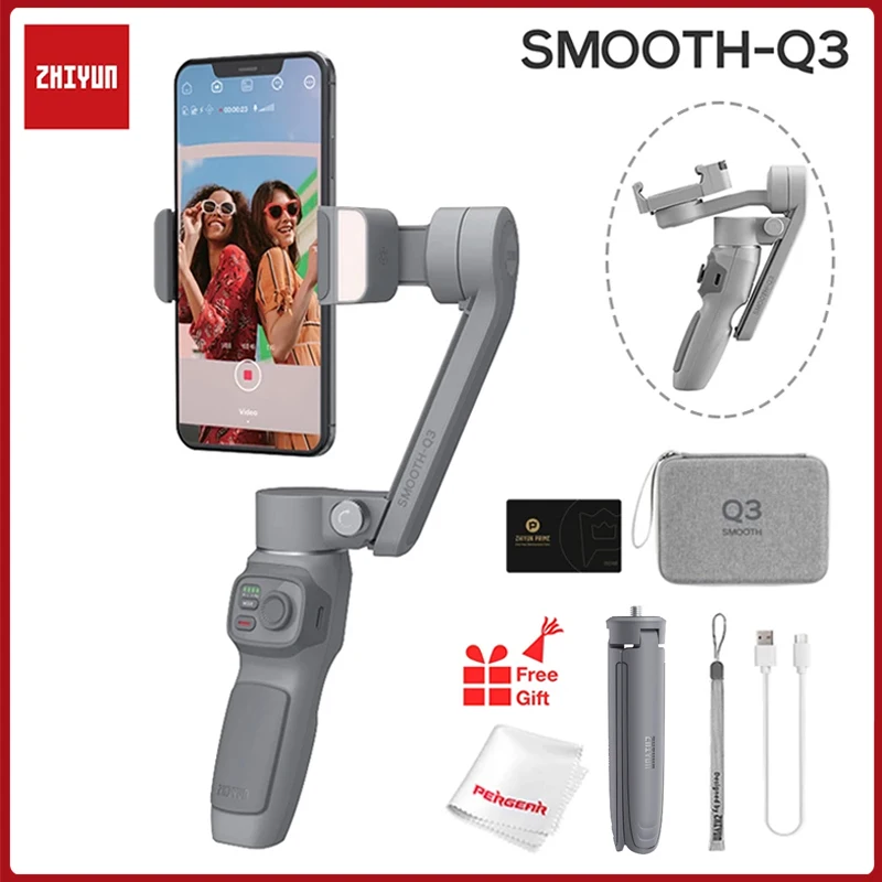 

Zhiyun Smooth Q3 3-Axis Foldable Handheld Gimbal Stabilizer for iPhone Android Smartphone with Fill Light Dolly-Zoom Time-Lapse
