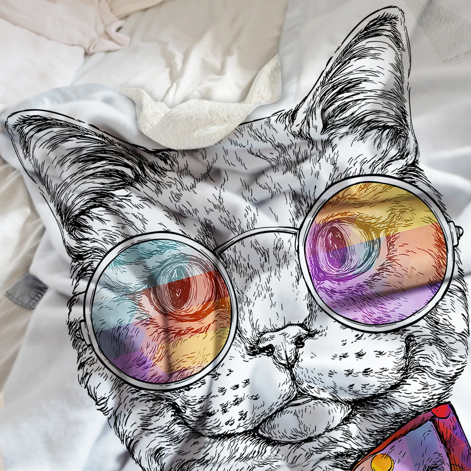 

130 * 150cm Arctic Velvet Blanket Furry Blanket Easy To Clean Cute Cat Throw Blanket Soft Warm Animal Printed Blanket