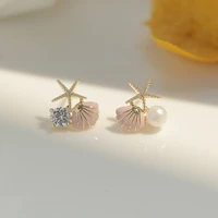 starfish shell stud earrings for women small cute imitation pearl earrings banquet wedding jewelry