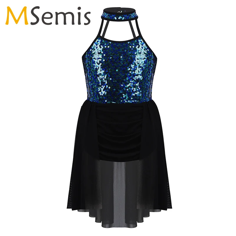 Балетное платье чокер для девочек с блестками трико лиф современный