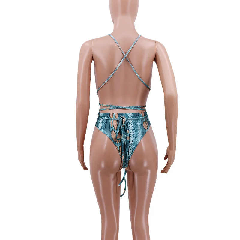 2020 New snake skin printed bandage one piece swimsuit+cover up set sexy women 2PCS/SET beachwear swimsuit cover | Женская одежда