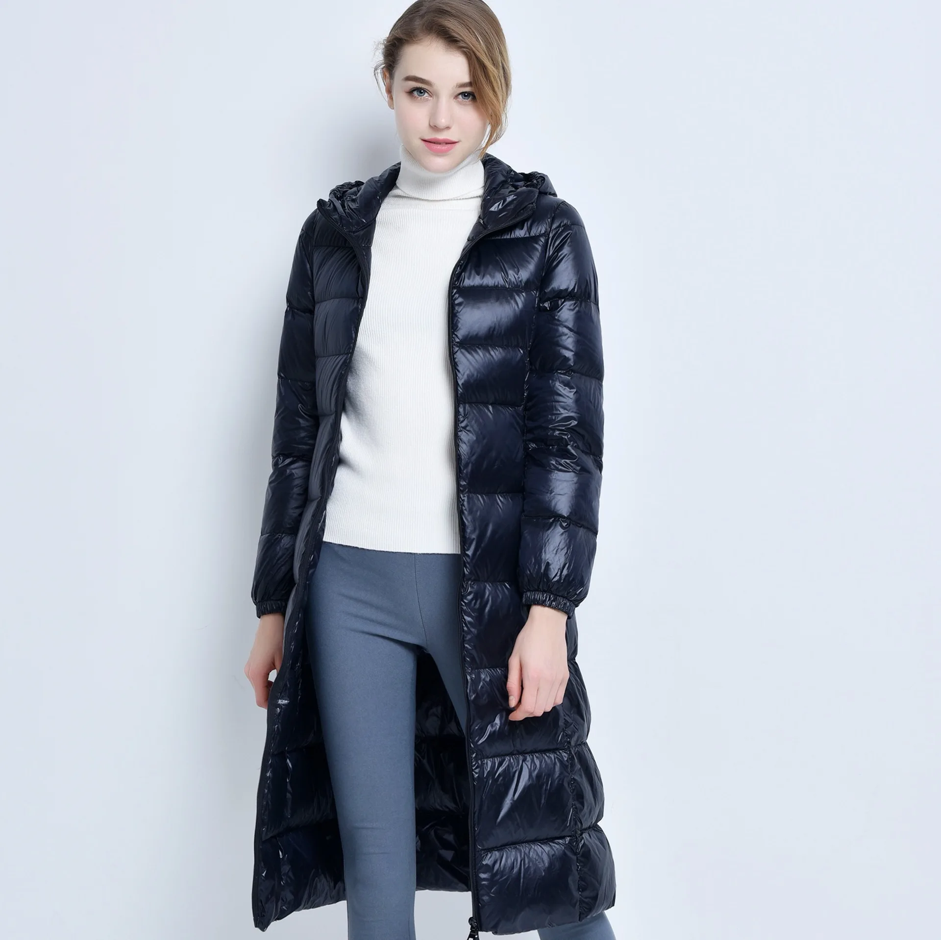 2019new long down jacket female over the knee thickening super large size coat fashion slim white duck winter clothing | Женская одежда