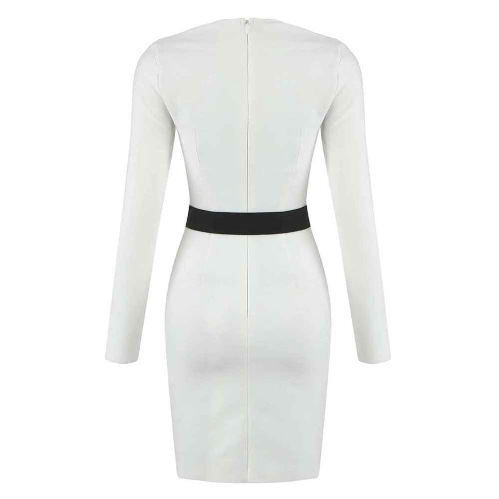 

2021 Summer New Women'S Sexy Patchwork White Long Sleeve Corset Tight Bandage Mini Dress Fashionable Celebrity Party Dress