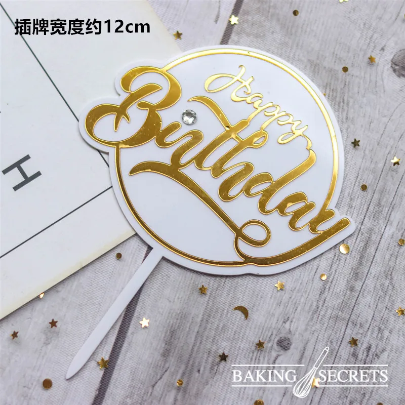 

Bake Cake Decoration Black Gold Pink Blue Acrylic Fancy Letters Birthday Card Love Star Balloon Dress Gold Party Decorations