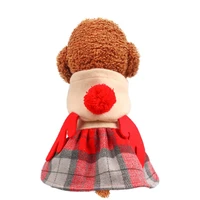 new pet dog cat autumn and winter clothes warm woolen new year cat costume red grid elk skirt jacket christmas dress hoodie