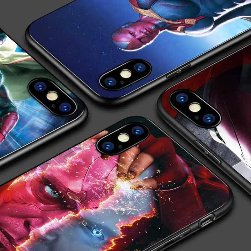 

Black Silicone Cover Vision marvel hero For Apple iPhone 13 12 11 SE XS XR X 7 8 6 5 S mini Plus Pro MAX 2020 Phone Case