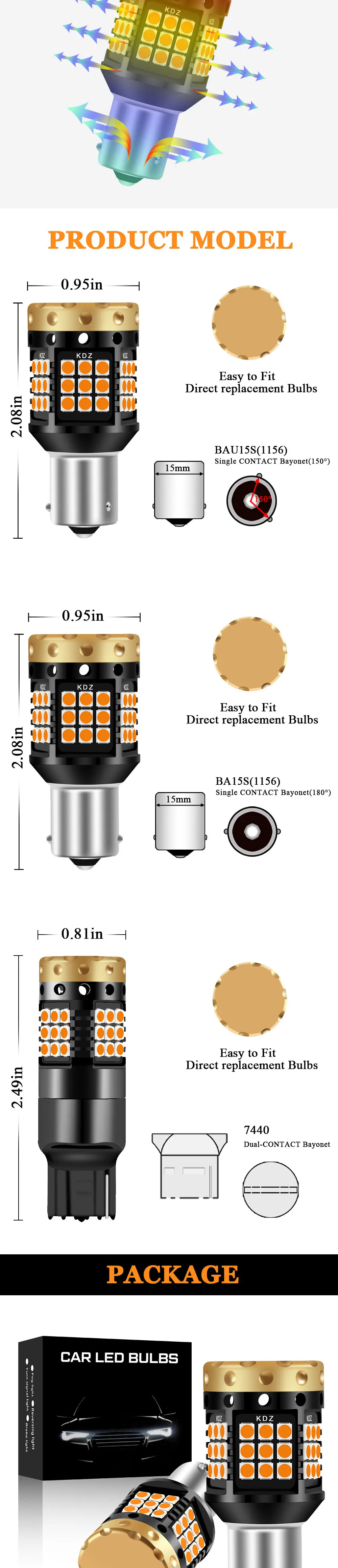 2 шт. CANBUS BAU15S PY21W BA15S P21W led 7440 W21W 3030 led 36-45 smd Автомобильная резервная лампа сигнал поворота drl свет без ошибок Янтарный 12-24 В