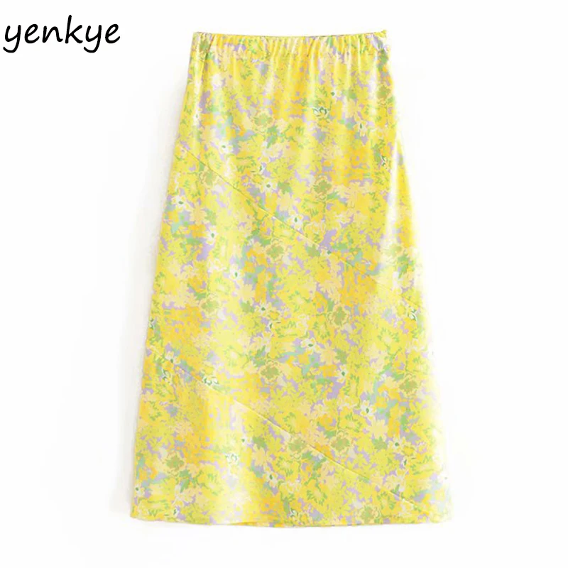 

Floral Print Skirts Womens Side Zipper Elastic High Waist Midi Pencil Skirt Female Holiday Summer Boho Skirt jupe femme LDZZ6258