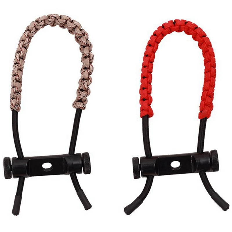 

2 Pcs Archery Wrist Sling Compound Bow Wrist Rope Hand Knitted Wrist Rope Bow and Equipment Archery Supplies,Red & Brown