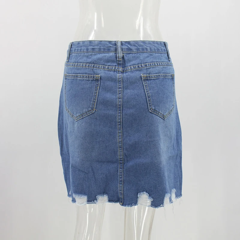 

Women Casual High Waist Jeans Denim Skirt 2021 Summer Sexy Pockets Zipper Frayed Irregular A-Line Mini Skirts