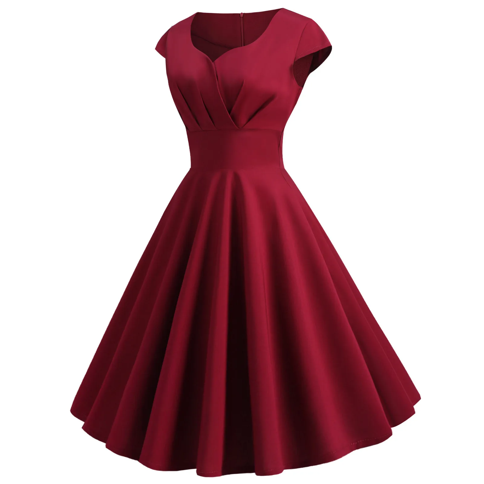 

Women's Dresses Casual V-Veck Solid Color Retro Vintage 50s 60s Robe Rockabilly Swing Pinup Vestidos Valentines Day Party Dress