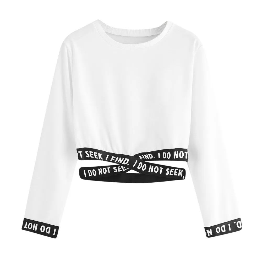 Women Sweatshirt Letters Printing Long Sleeve Short Pullover Hoodies Stitching Hoodies Jumper Casual Summer Sweatshirt
