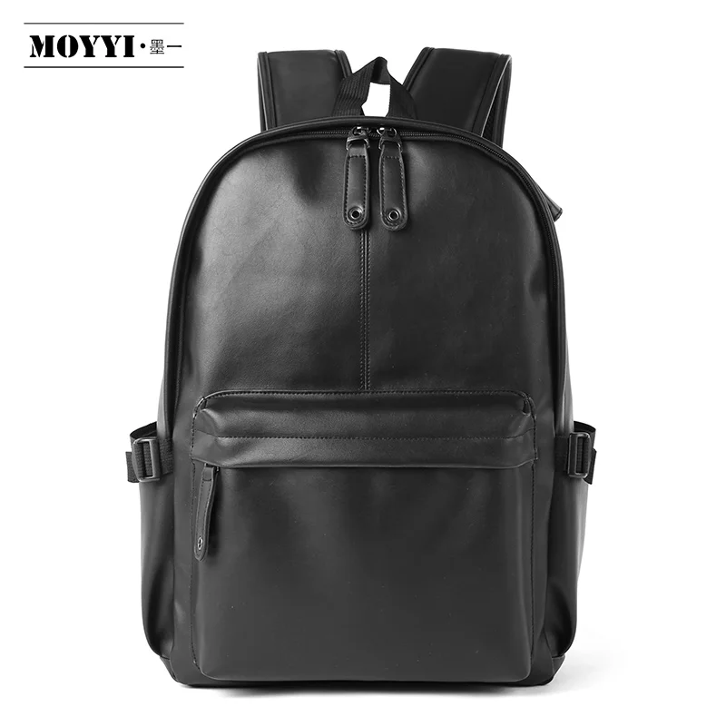 Black simple style MOYYI простой лоскутный Большой Вместительный мужской кожаный рюкзак для путешествий, повседневный мужской рюкзак mochila, кожаный рюкзак для путешествий - Цвет: Black simple style