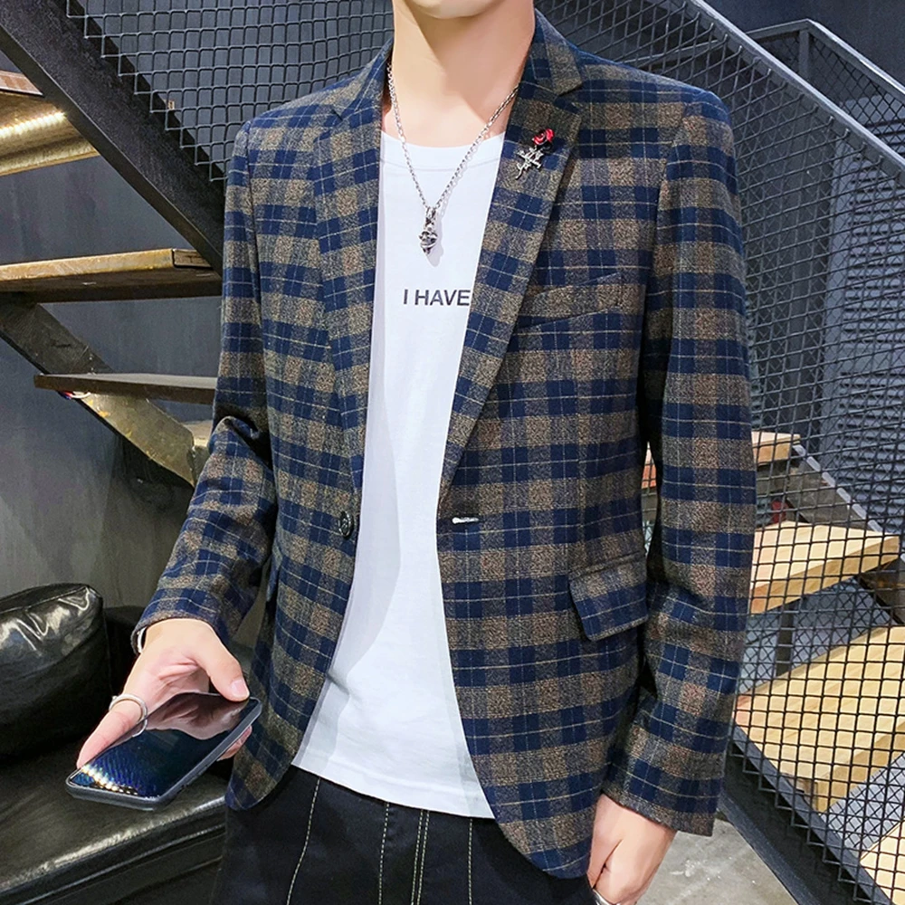 

Blazer Men 2020 Spring and Autumn Fashion Leisure Men Plaid Single Button Business Leisure Slimming High Quality Men Blazer