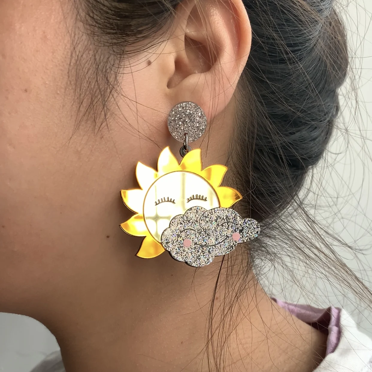 

Gold Sun and Silver Moon Compound Asymmetry Dangle Earrings for Woman