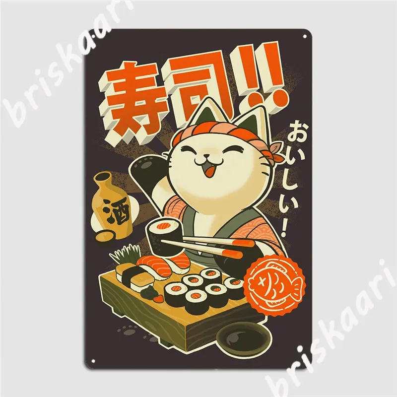 

Металлический постер для суши, кошки, шеф-повара, японский плакат для кинотеатра, гаража, гостиной, таблички на заказ жестяной знак постер