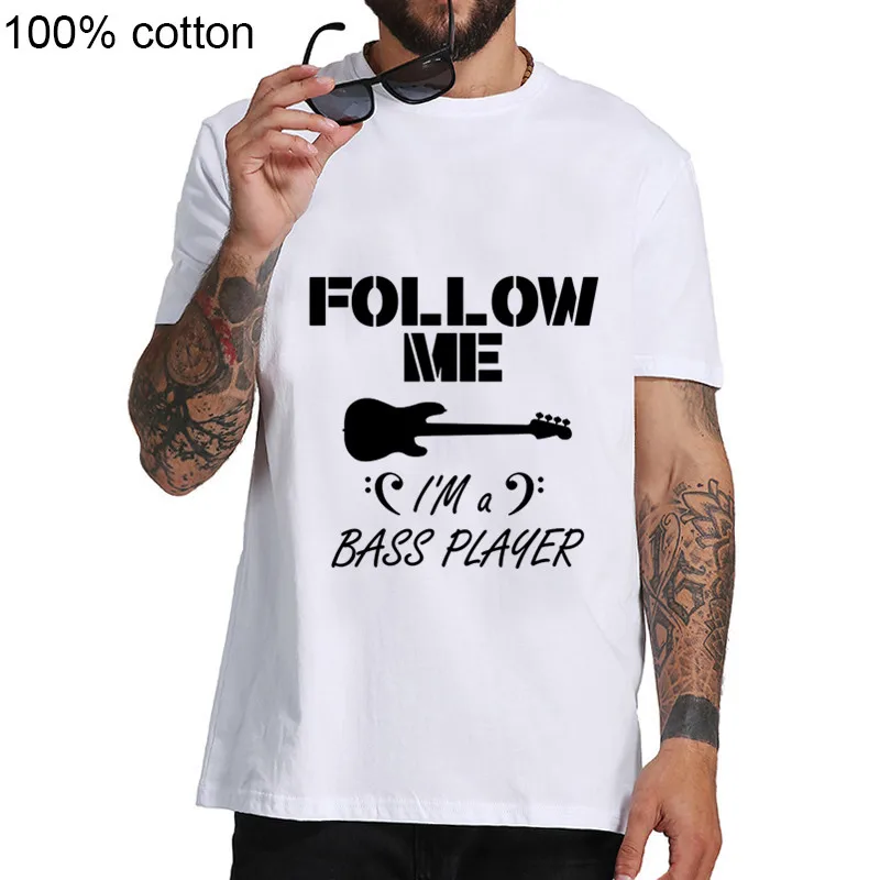 Новое поступление Мужская футболка с надписью Follow me Bass Guitar Player рок-рулон смешная