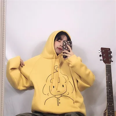 yellow 3013 Весенние толстовки с капюшоном в стиле Харадзюку, женские повседневные Свободные флисовые Топы с капюшоном и принтом динозавра из мультфильма, милая одежда больших размеров для студентов - Цвет: yellow 3013
