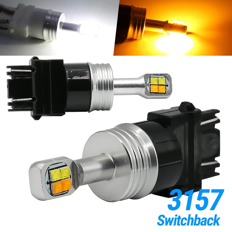 

White/Amber 3157 LED DRL Switchback Turn Signal Parking Light Bulbs Dual Color