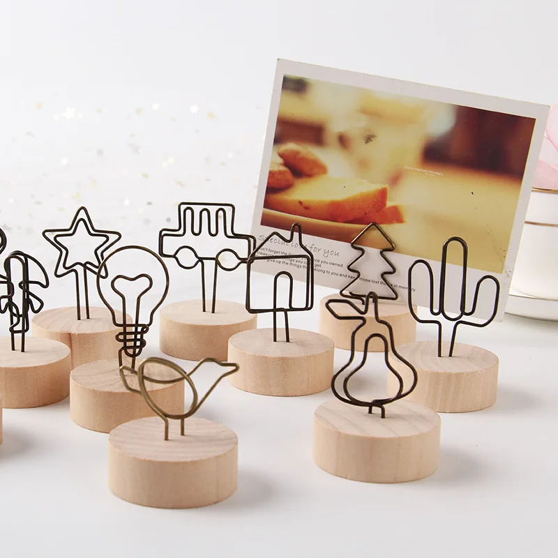 

5Pcs Wood Place Card Holders Rustic Wedding Party Table Number Holder Mini Photo Picture Note Memo Clip Stands Decorate Supplies