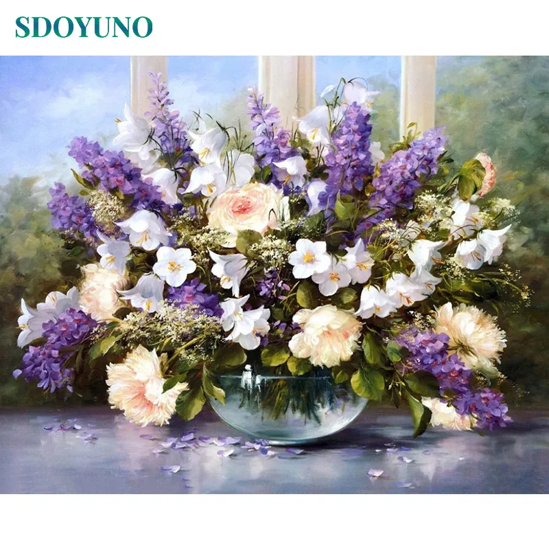SDOYUNO картина маслом по номерам DIY без рамки акрил картины 60x75 см фиолетовые цветы