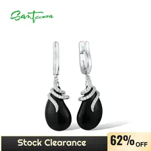 Женские серьги из серебра 925 пробы SANTUZZA, со сверкающим белым кубическим цирконием, черные, керамические, модные ювелирные украшения из драгоценных камней
