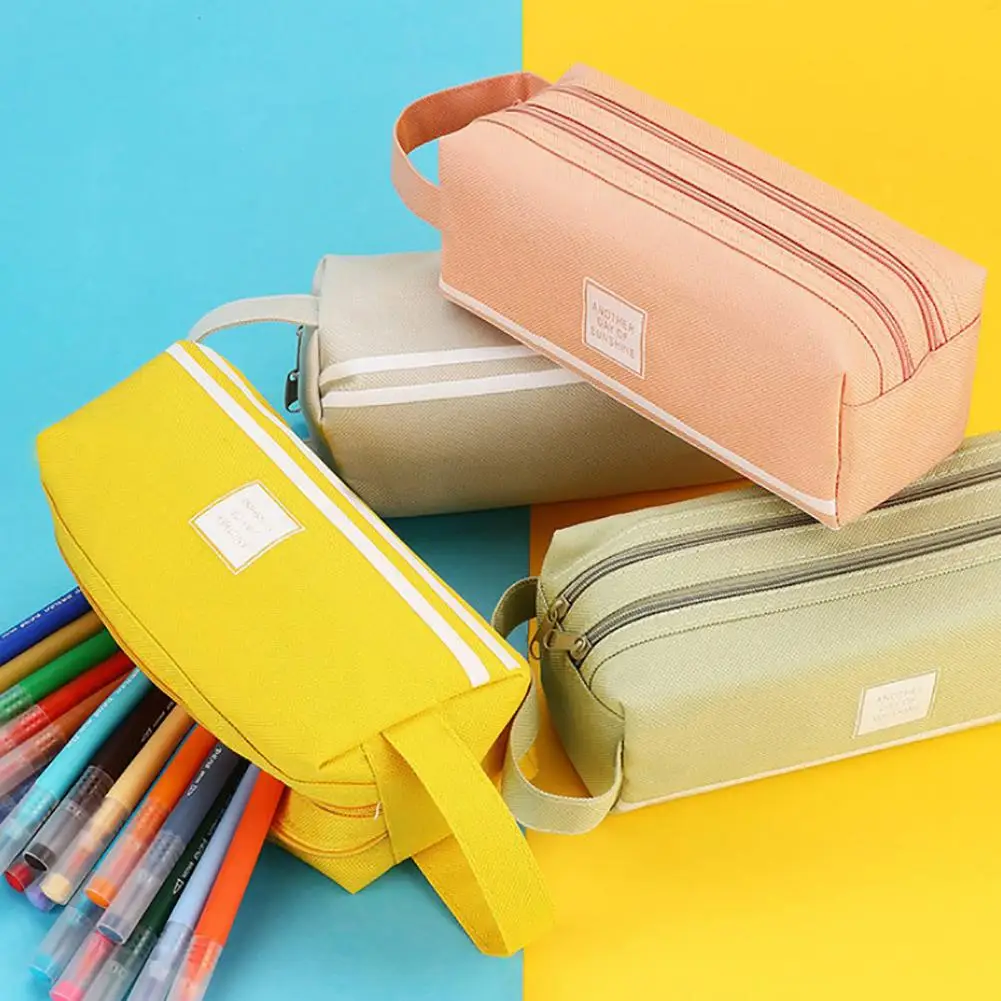 

Double Layer Canvas Zipper Pencil Case Pen Bag School Stationery Storage Pouch Large Capacity Pencil Case Pencil Case