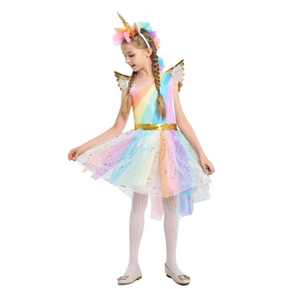 

Милое Радужное платье принцессы для девочек ростом от 100 до 145 см подарок на день рождения для маленькой девочки, юбка для костюмированной ве...