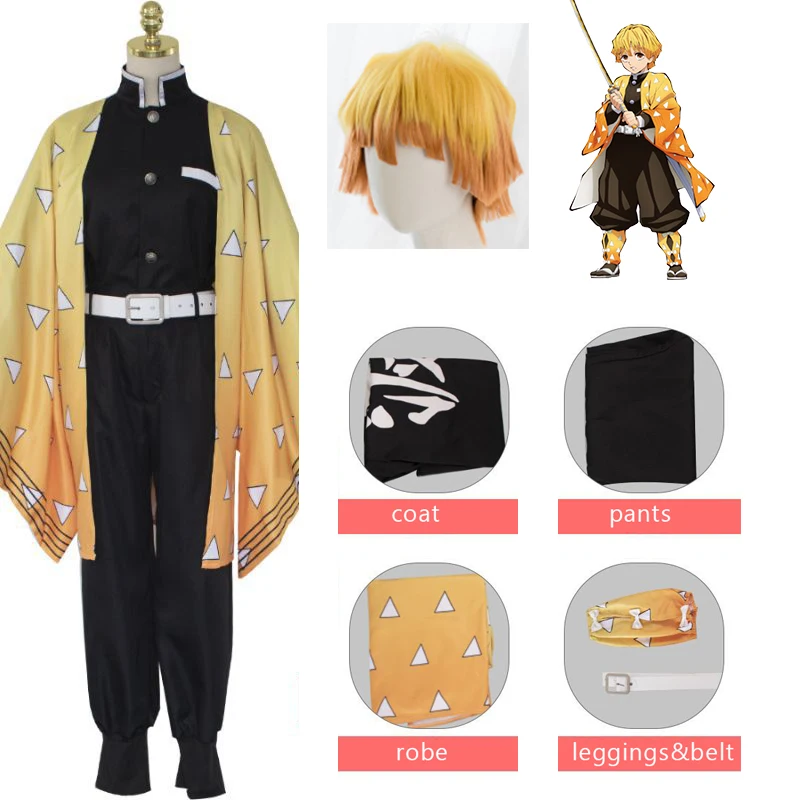

Zenitsu Agatsuma Costumes Demon Slayer Cosplay Kimetsu no Yaiba Cosplay Costumes Japan Anime Men Kimono Comic Con Dress Wig Prop