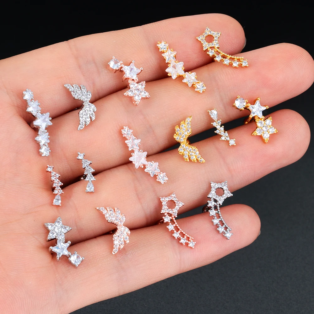 1 шт. хрустальные изогнутые большие серьги со звездой Надеваемые На ушной хрящ 20 г