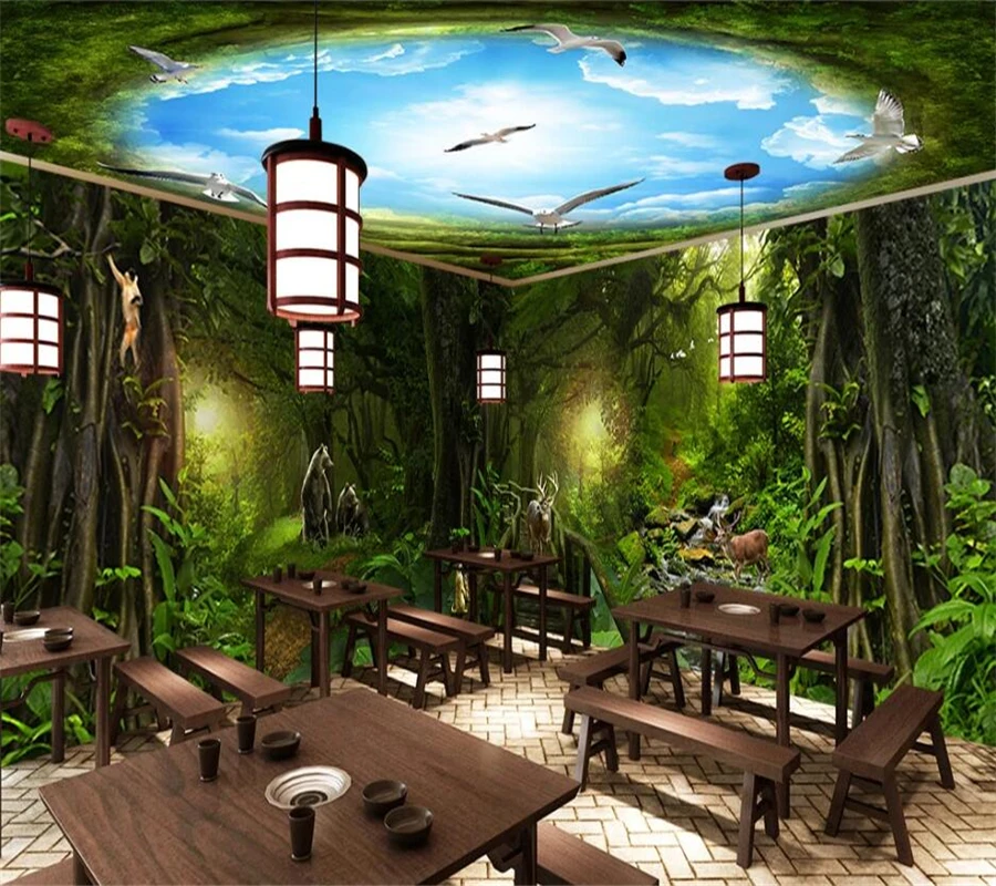 Обои на заказ 3d Большая фреска глубокий горный старый лес тема пространство весь