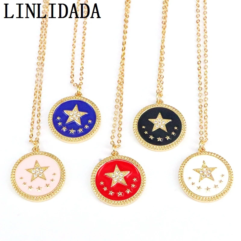 

10 шт., эмалированное круглое ожерелье для женщин, ожерелье с кулоном в виде звезды из кубического циркония, оптовая продажа ювелирных издели...