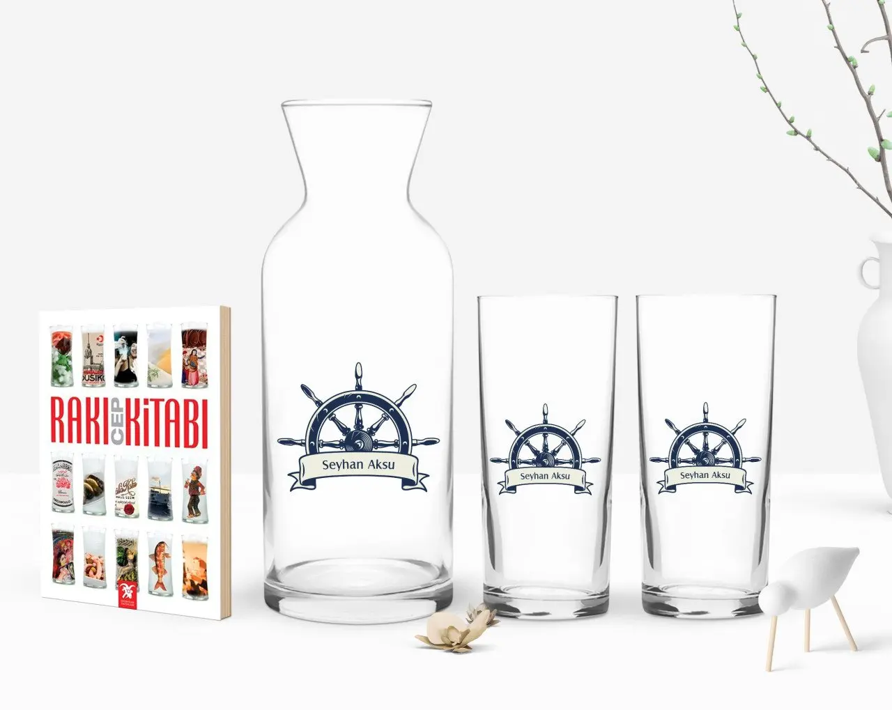 

Персонализированные Цветные принты с принтом «Якорь фигурные двойной Arrack чашки графин и карманная книжка подарок Seti-1