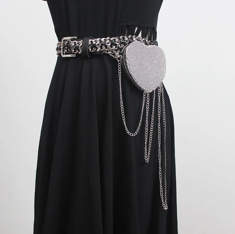 Women's runway fashion shiny crytal heart bag chain punk Cummerbunds female Dress Corsets Waistband Belts decoration belt R3455