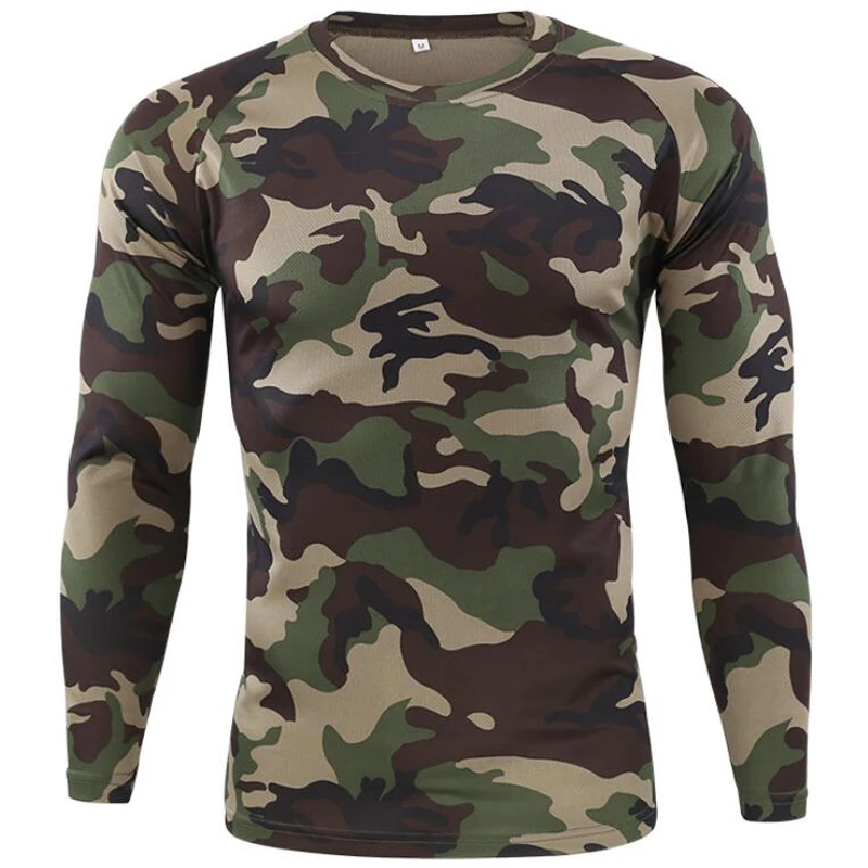 

New Long Sleeve T shirts Men Outdoor Tactical Military Camouflage T-shirt Quick Dry Camo Tshirt Hunting Hiking Camping Tee Shirt