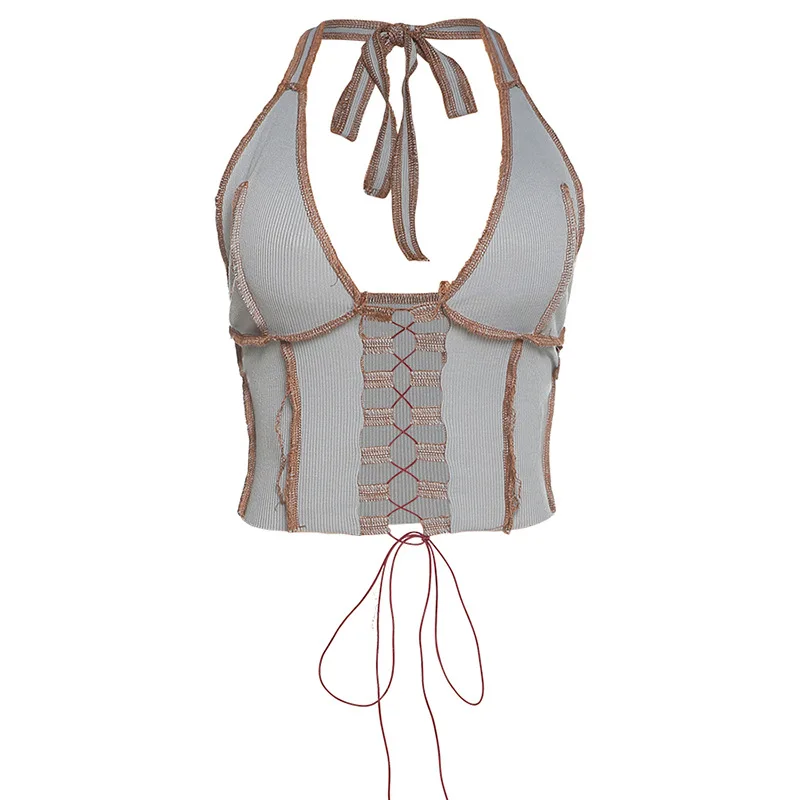 

Sexy suspender vest autumn women's new hanging neck tie with back strap sexy slim little vest