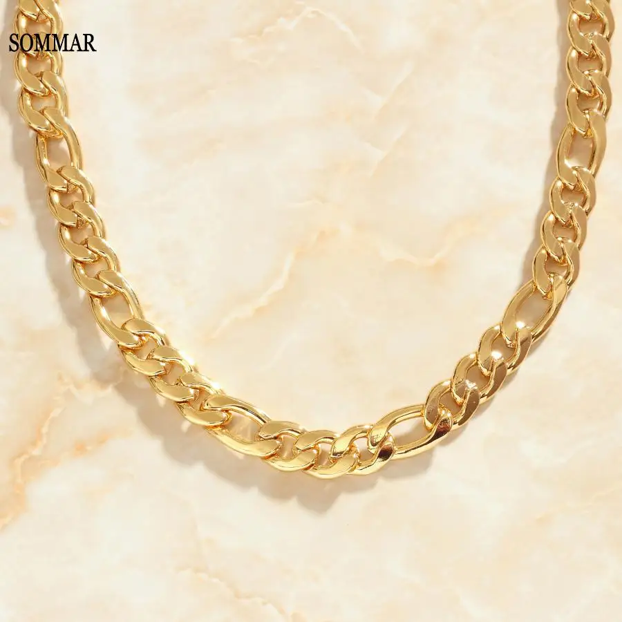 

SOMMAR Новинка! 18KGP Золотое женское ожерелье 10 мм цепи Многослойные ожерелья свадебное украшение
