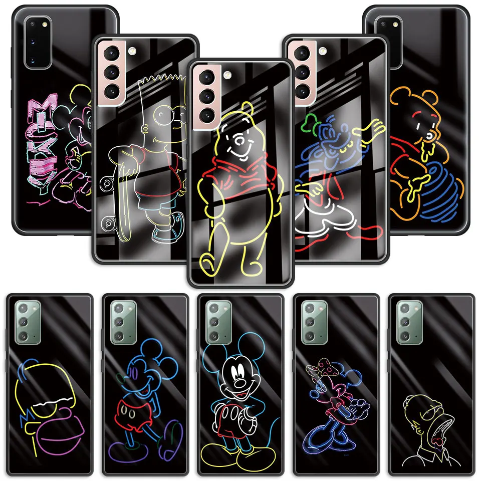 

Disney Mickey Simpsons Goof Funda for Samsung Galaxy S20 FE S21 Note 20 Ultra S10 Plus Tempered Glass Case Cover Luxury Coque