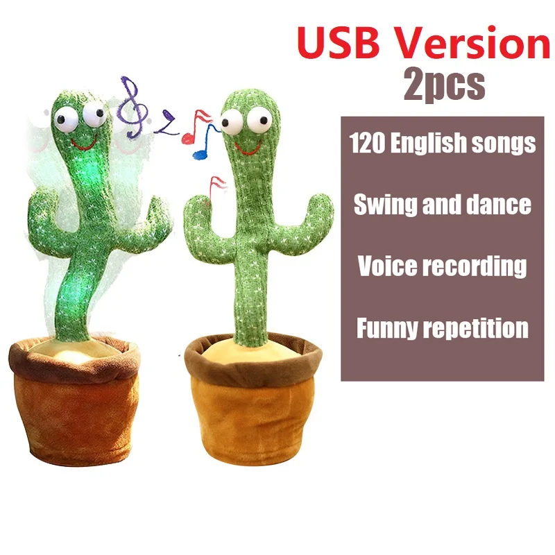Dancing Cactus 120 Song Speaker Talking Usb Charging Voice Repeat Plush Cactu Dancer Toy Talk Plushie Stuffed Toys For Baby Girl