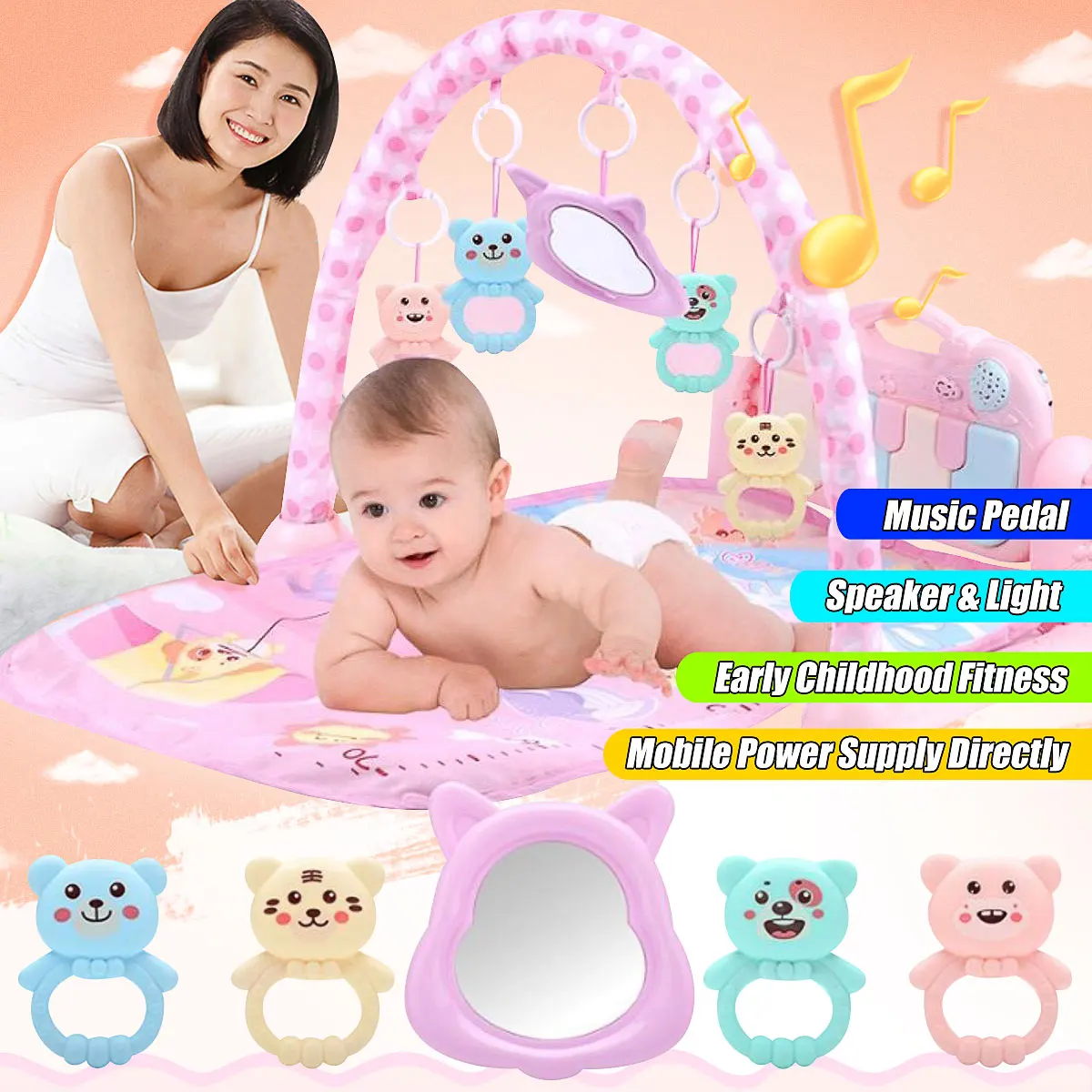 

3-in-1 Baby Music Rack Play Mat Kid Rug Puzzle Carpet Piano Keyboard Infant Playmat Early Education Gym Crawling Game Pad Toy