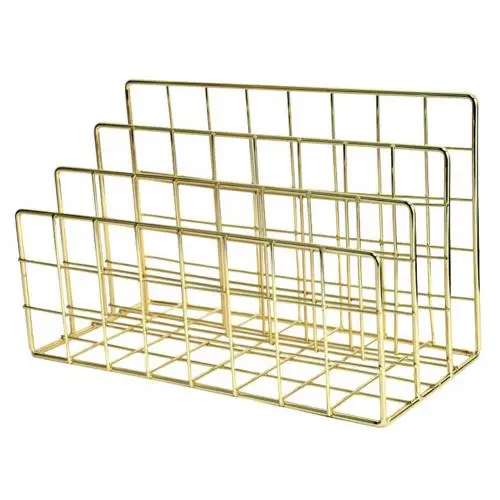 Golden 3 Layers Iron Book Magazine Document Storage Shelf Stand Dormitory Office Supply - Цвет: Golden