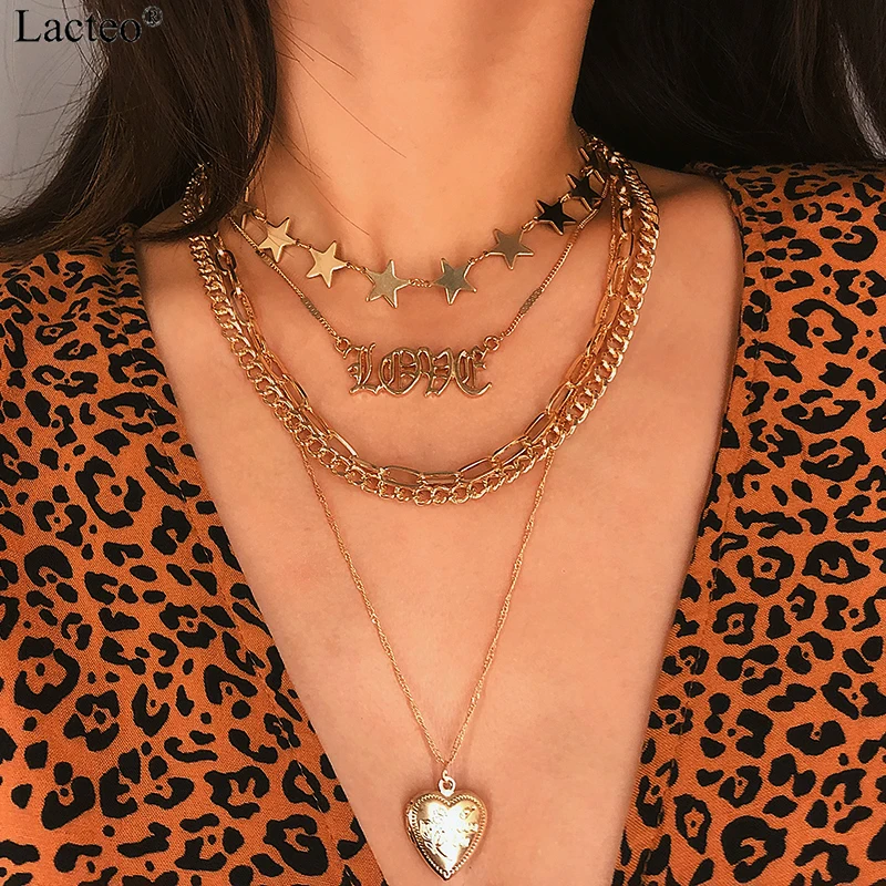 Женское Винтажное колье чокер Lacteo ожерелье с кулоном в виде сердечек и букв