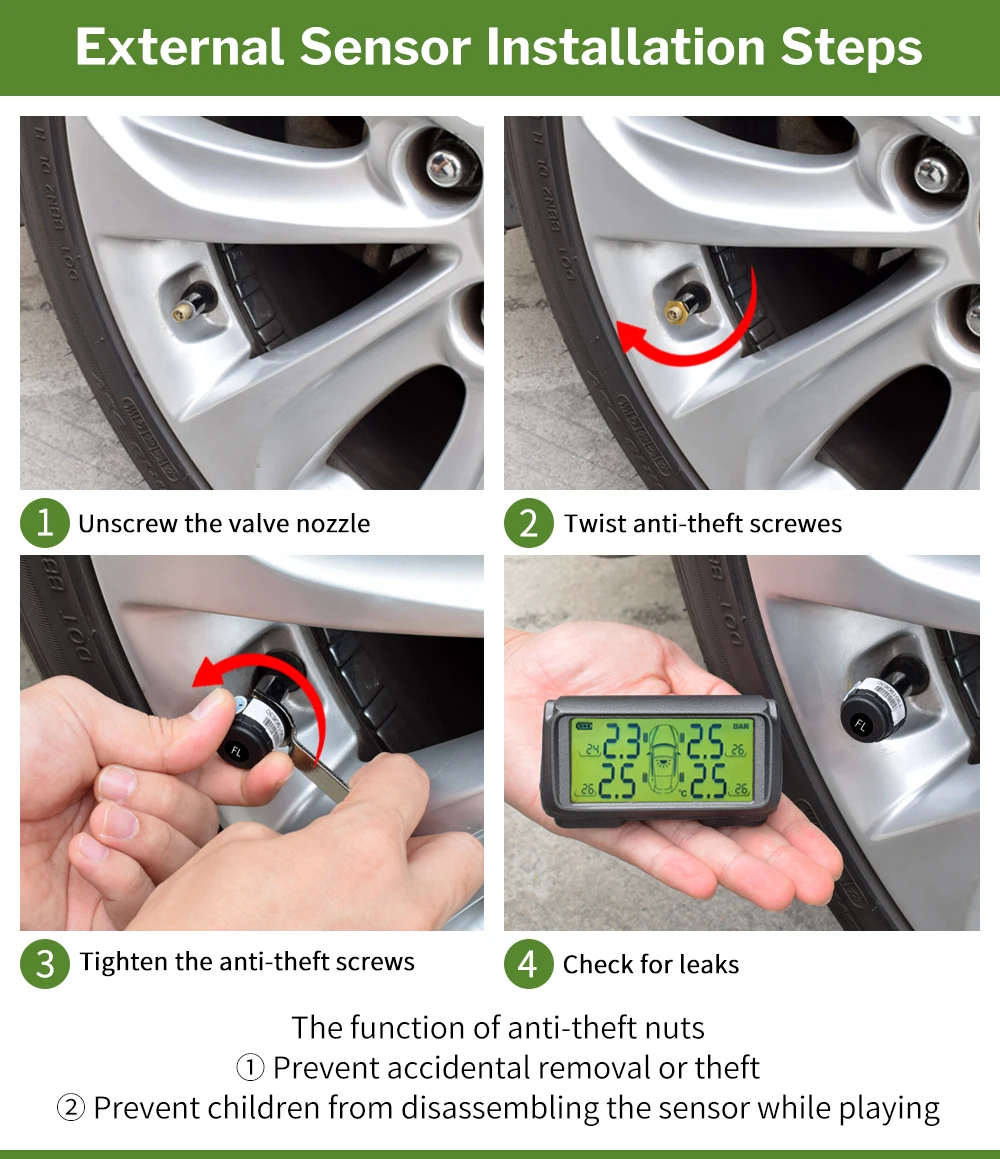 Deelife TPMS система контроля давления в шинах сигнализация солнечный автомобиль 4 колеса внутренний внешний датчик давления в шинах Smart TMPS контроль