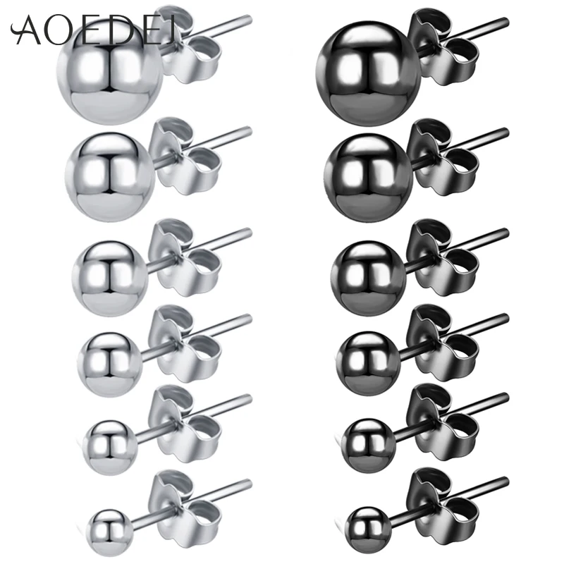 

AOEDEJ 6 Pairs/lot 20g Round Zircon Stud Earring Set 3-8MM Stainless Steel Ear Studs Black Color Helix Conch Tragus Piercings