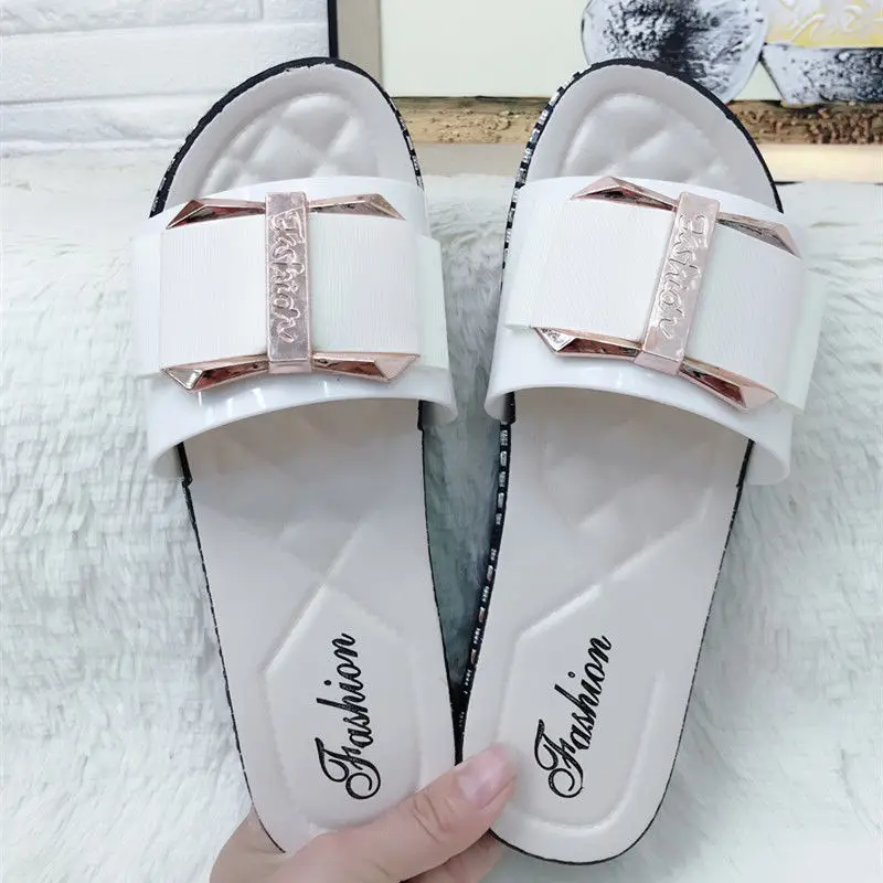 

New 2021 Summer Sandals Bow Slippers Women's Non-Slip Fashion Home Outing Cool Beach Casual Flat Slippers