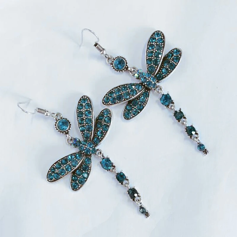 

Women Girl Dragonfly Crystal Colorful Earrings Insect Shape Earrings for Retro Ethnic Tassel Style MDJ998