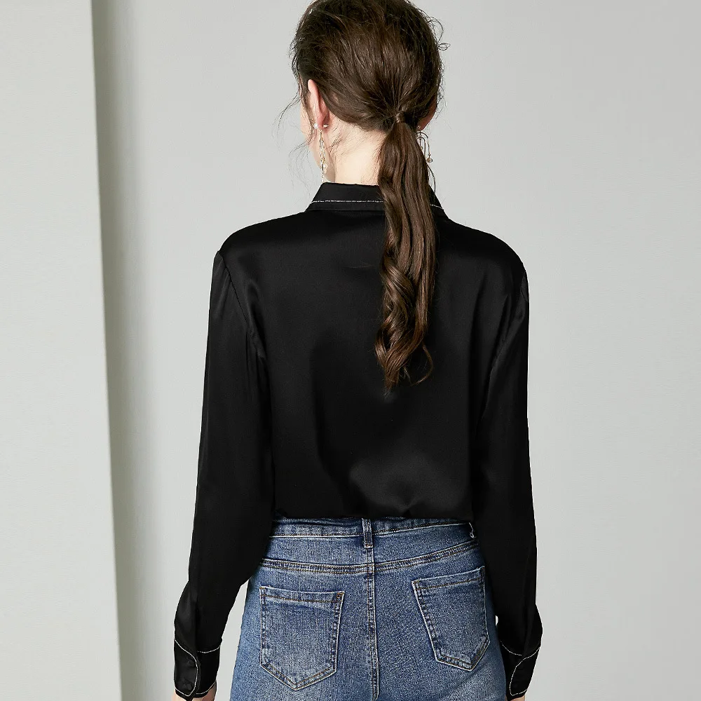 Блузка SuyaDream Женская однотонная Офисная рубашка из 100% шелка с длинным рукавом