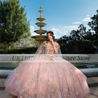 luxury pink ball gown quinceanera dress beading sequin appliques lace prom dresses for sweet girl vestidos de fiest