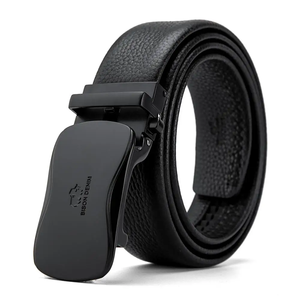 N71483-Black BISON DENIM Роскошный кожаный ремень для мужчин, автоматическая пряжка, ремень из натуральной кожи, фирменный пояс, Воловья кожа, ремни для мужчин N71345 - Цвет: N71483-Black