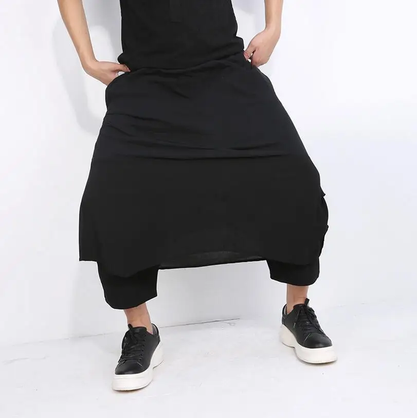 

The United Europe States Spring And Summer Fashion Casual False Two Pieces Stitching Large Black Men's Pants / One Size